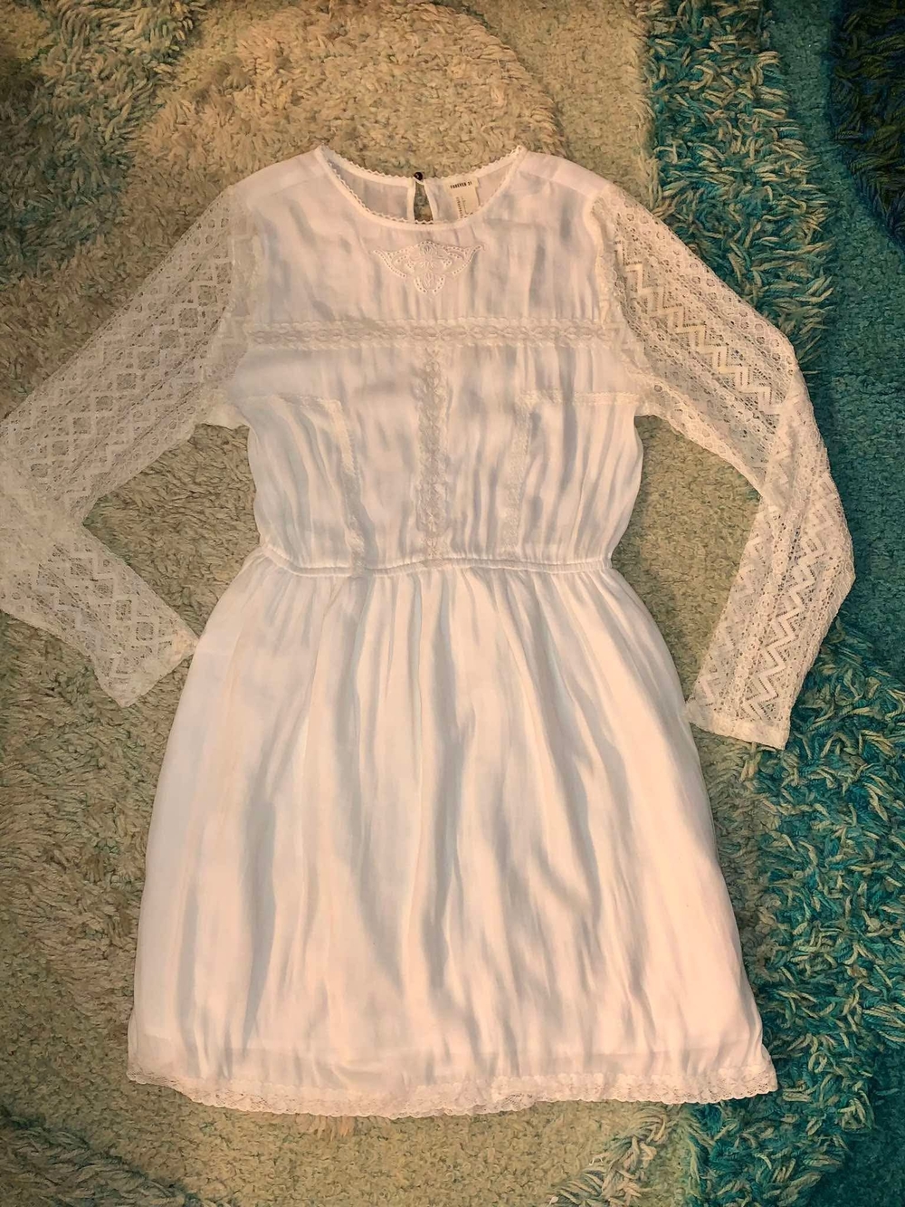 Forever 21 White Lace Long-Sleeve Mini Dress